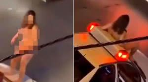 Mulher protesta nua em cima de carro da polícia em rua do Irã - Reprodução / X