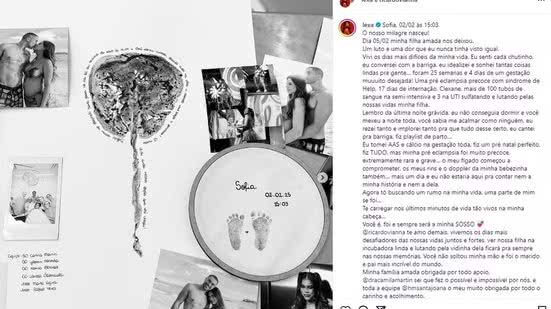 Morre Sofia, filha de Lexa, com 3 dias de vida - Reprodução / Instagram