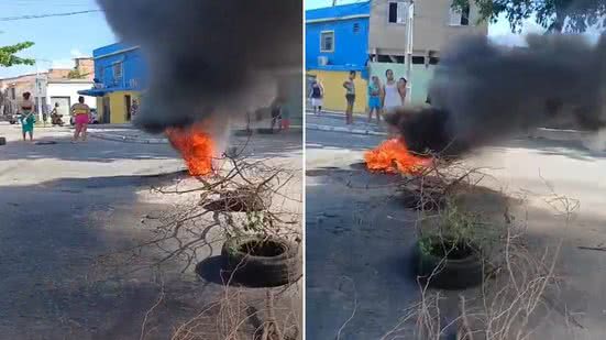 Moradores bloqueiam trecho da Avenida Senador Rui Palmeira no Vergel - Reprodução