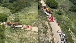 Imagens aéreas mostram acidente entre caminhão e trio elétrico em Alagoas - Reprodução / DEA