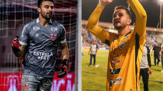 À esquerda, Matheus Albino (CRB);  à direita, Matheus Vinícius (ASA) - Francisco Cedrim / CRB e João Marcelo Cruz / TNH1