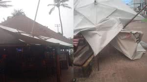 Imagem Vídeo: vento forte arremessa guarda-sóis contra barraca na Praia de Pajuçara