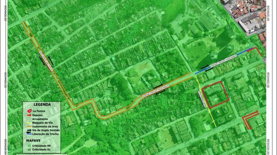 Mapa mostra via interditada e nova via que será liberada. - Imagem: Centro Integrado de Monitoramento e Alerta da Defesa Civil de Maceió