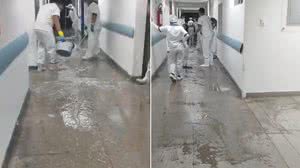 Chuva mobiliza funcionários do HGE em 'aguaceiro' no corredor do hospital - Reprodução / Redes sociais
