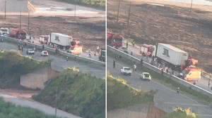 Imagens aéreas mostram acidente entre carretas em São Miguel dos Campos - Reprodução / DEA