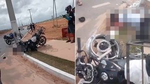 Motociclista é socorrido em estado grave após bater em poste, na Avenida Marília Mendonça - Reprodução