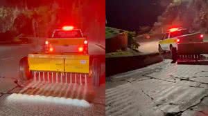 Por que polícia espalhou 500 kg de sal em rodovia de SC durante frente fria - Reprodução / Polícia Rodoviária de SC