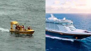 Uma menina de 4 anos foi resgatada após cair no mar em um cruzeiro da Disney, na Flórida - Reprodução/Facebook | Divulgação/Disney Cruise Line