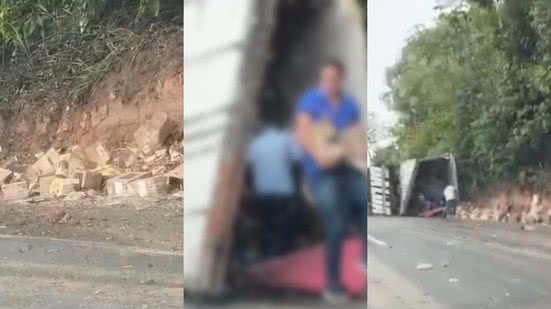 Carga do caminhão foi saqueada por populares - Foto: Reprodução