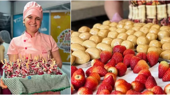 Confeiteira Vitoria Penso já faturou mais de R$ 30 mil com morangos do amor. - Foto: Yara Ramalho/g1 e Reprodução/Instagram
