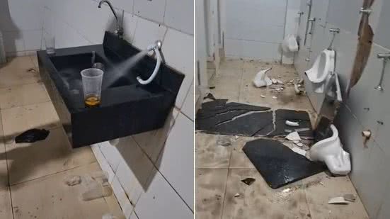 Banheiro do Rei Pelé é destruído por vândalos no jogo entre CSA e Confiança - Reprodução / Redes sociais