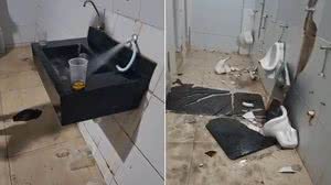 Banheiro do Rei Pelé é destruído por vândalos no jogo entre CSA e Confiança - Reprodução / Redes sociais