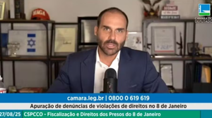 Deputado Eduardo Bolsonaro, nos Estados Unidos, participou remotamente de audiência na Câmara - Foto: Reprodução