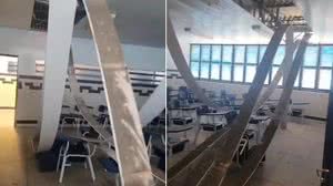 Parte de forro de sala de aula desaba na Escola Theo Brandão, no Poço - Reprodução