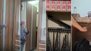 Policial descobriu uma porta secreta aberta por um botão em baio de uma mesa acionado com chavev digital - Foto: Polícia Civil/Divulgação