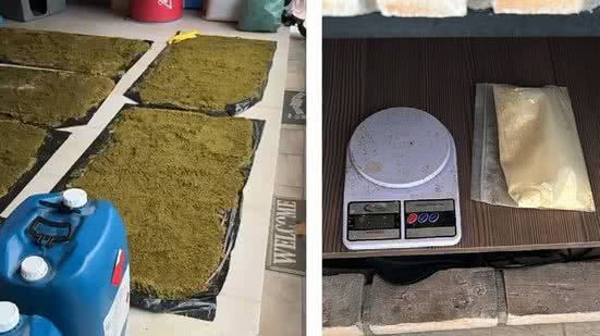 Saco plástico com nitazeno encontrado nos fundos de uma casa em Mogi das Cruzes, na região metropolitana de SP, após operação da Polícia Federal; governo federal também fez alerta sobre circulação da droga no país - Reprodução / PF / Imagem de 18 de junho de 2025