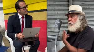 O juiz federal Antônio José de Carvalho Araújo e o trabalhador Amarildo Francisco dos Santos Silva em audiência de instrução na calçada, no bairro da Levada, em Maceió - Reprodução / TV Pajuçara