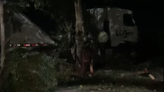 Motorista perdeu o controle de caminhão, saiu da pista e colidiu em árvores - Foto: Reprodução