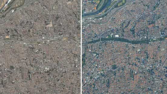 Comparação mostra Tiquatira em 2005 (à esquerda) e em 2025 - Google Earth