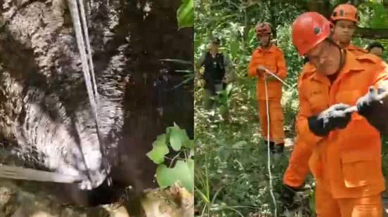 Miliares retiram restos mortais de dentro da cacimba - Foto: Reprodução