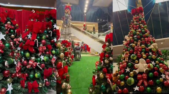 Com o tema “O Incrível Natal”, a decoração da praça de eventos é um dos destaques, seguindo a tradição com as cores verde, vermelho e dourado - Foto: Reprodução