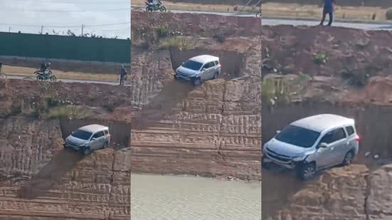 Vídeo mostra carro suspenso em buraco após acidente em Maceió - Foto: Reprodução