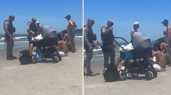 Imagem Vídeo: PM pede para pais tirarem bebê da praia e cena gera revolta