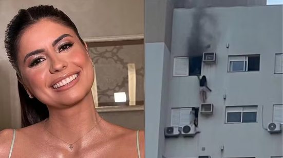Juliane Vieira, de 28, ficou pendurada em um suporte de ar-condicionado para resgatar mãe e primo durante incêndio - Reprodução