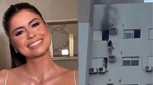 Juliane Vieira, de 28, ficou pendurada em um suporte de ar-condicionado para resgatar mãe e primo durante incêndio - Reprodução