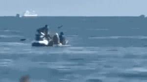 Ladrão bateu com o remo na cabeça de uma das vítimas durante assalto em São Vicente (SP) - Reprodução