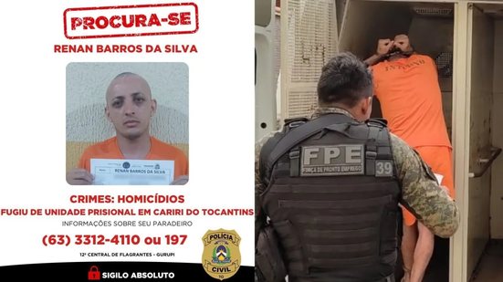 Serial killer foge de segurança máxima e está há 60 horas foragido no TO - Divulgação / Polícia Civil do Tocantins