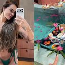 Imagem De biquíni, esposa de titular da Seleção Brasileira posa durante café da manhã em Alagoas