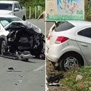 Carro fica com parte frontal destruída em acidente com outro veículo na AL-105 - Reprodução / Redes sociais