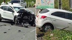 Carro fica com parte frontal destruída em acidente com outro veículo na AL-105 - Reprodução / Redes sociais