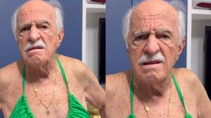 Ary Fontoura, 93 anos, fez uma brincadeira nas redes sociais ao aparecer usando um biquíni na cor verde neon - Reprodução/Instagram/@aryfontoura