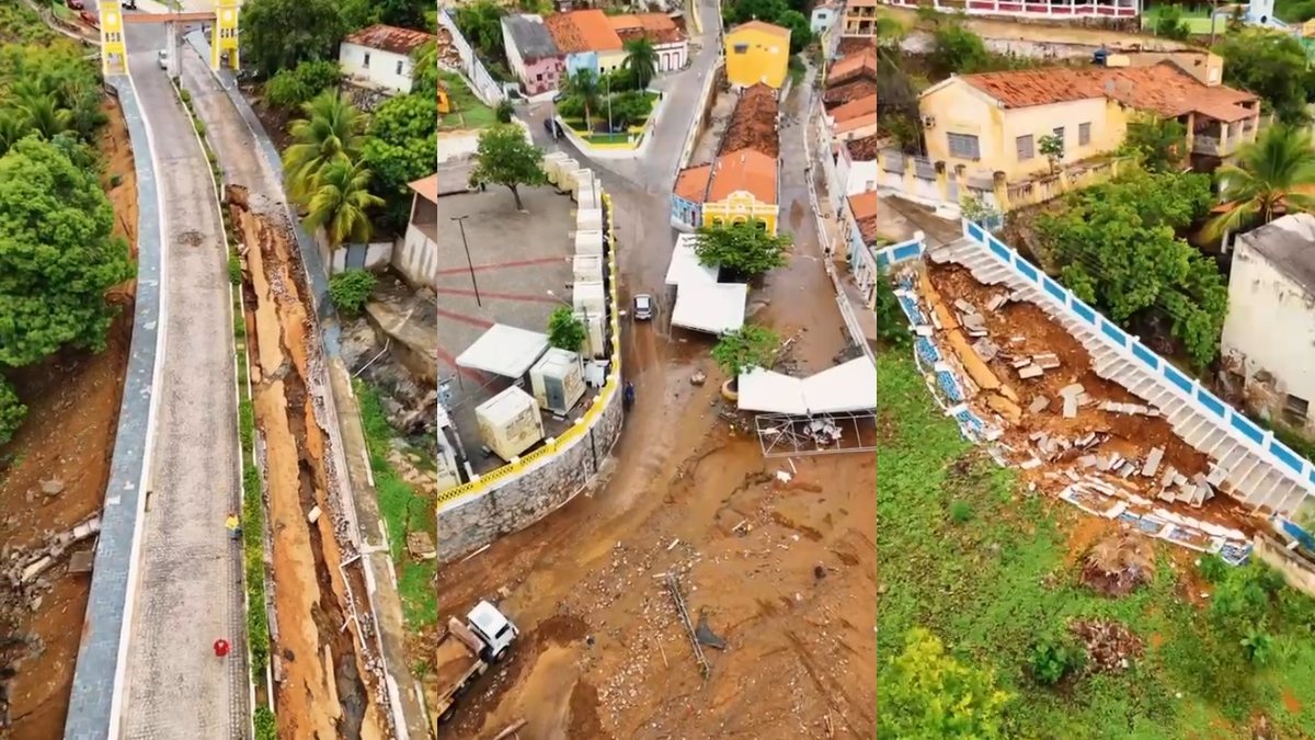IMAGENS AÉREAS: fortes chuvas deixam cenário de destruição em Piranhas\u003B assista