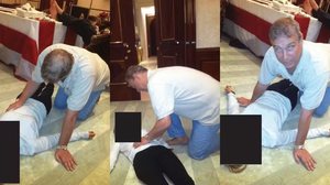 Novos arquivos de Epstein mostram ex-príncipe inglês Andrew ajoelhado ao lado de mulher - Divulgação/Departamento de Justiça dos EUA