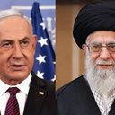 Benjamin Netanyahu (à esquerda) fala sobre a morte de Ali Khamenei (à direita) - Montagem UOL