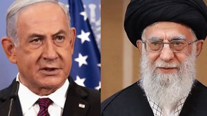 Benjamin Netanyahu (à esquerda) fala sobre a morte de Ali Khamenei (à direita) - Montagem UOL