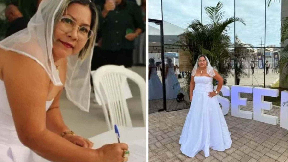 Professora toma posse em concurso vestida de noiva\u003B entenda