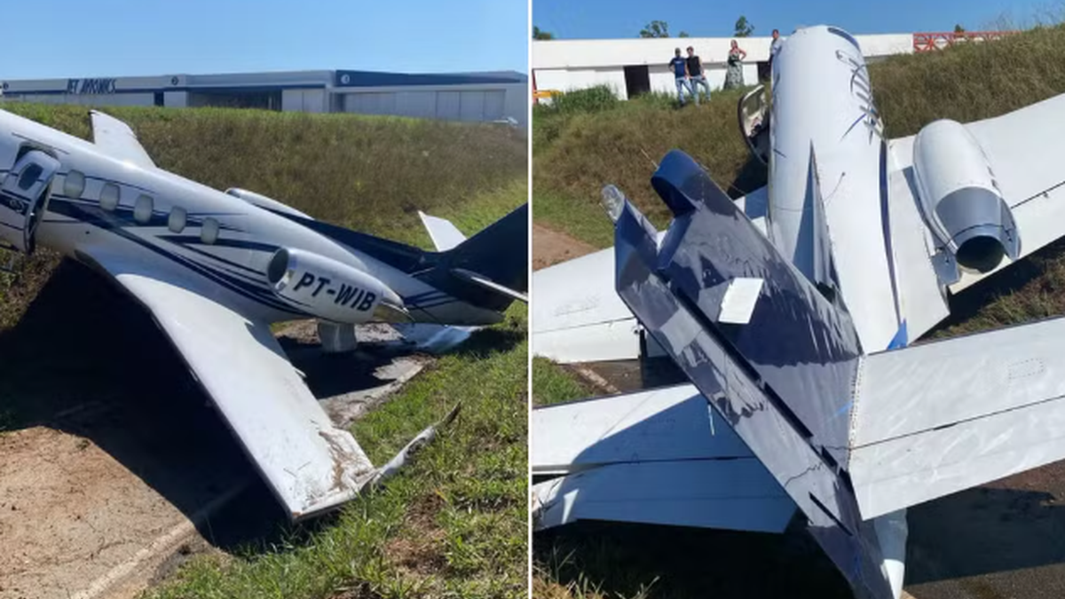 Avião sai da pista e colide com barranco em em aeroporto no interior de São Paulo