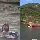 Casal se beijava em moto aquática quando foi atropelado por 'barco pirata' em Balneário Camboriú - NSC TV / Reprodução