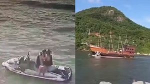Casal se beijava em moto aquática quando foi atropelado por 'barco pirata' em Balneário Camboriú - NSC TV / Reprodução
