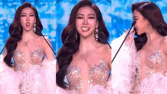 Dentes falsos de candidata ao Miss Grand Thailand 2026 caem durante apresentação - Reprodução