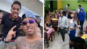 Nino Abravanel ao lado do irmão, Deric e momento que o influenciador e amigos saem de restaurante - Reprodução / Uol / Instagram
