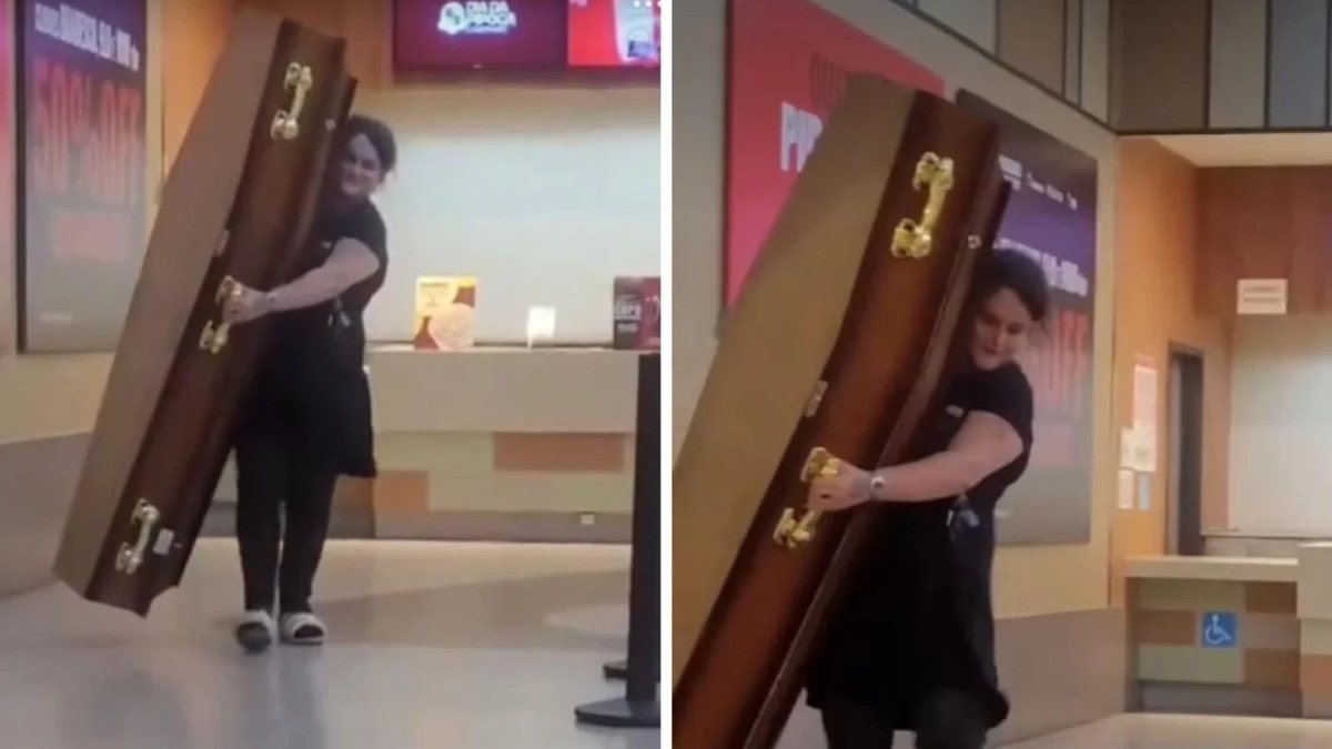 Mulher usa caixão para aproveitar oferta de pipoca em cinema