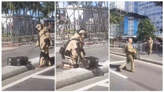 RJ: esquadrão recolhe suposto artefato explosivo na orla de Copacabana - Reprodução / Redes sociais