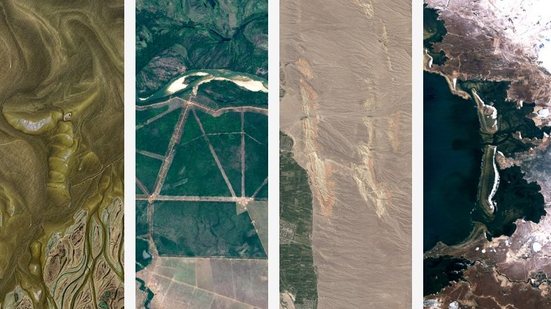 Nova ferramenta da NASA, 'Your name in Landsat' permite reproduzir seu nome com imagens de satélite. Na imagem, a adaptação do TNH1 (foi utilizado a letra 'i' no lugar do '1', já que a ferramenta não aceita numeral) - Reprodução / Nasa
