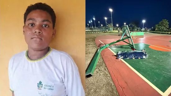 Felipe Aragão de Oliveira, de 14 anos, morreu depois que uma estrutura de cesta de basquete caiu sobre ele, em Rio Verde - Reprodução / Instagram Colégio Estadual Eurico Veloso do Carmo | Divulgação/ Delegado Adelson Candeo
