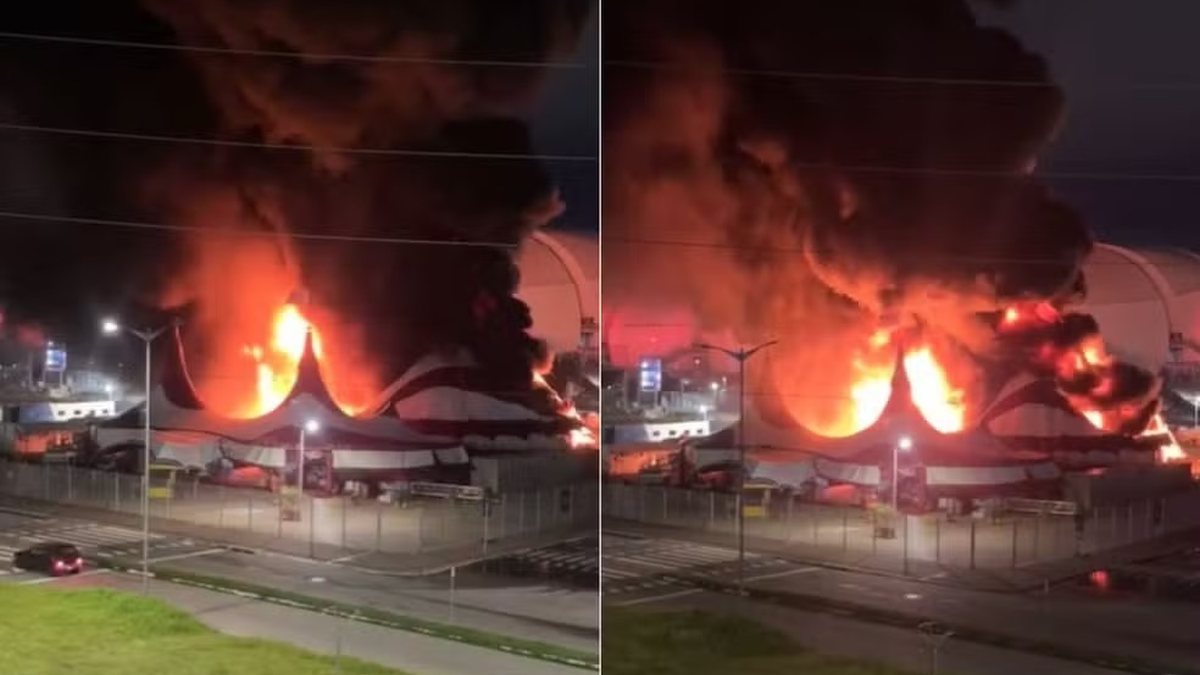 Incêndio atinge estrutura do Circo do Tirulipa em área da Arena das Dunas
